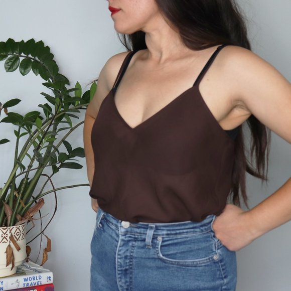 🌏 Lauren by Ralph Lauren / Brown Sheer Camisole Cami Top / Size 8 - Picture 2 of 5
